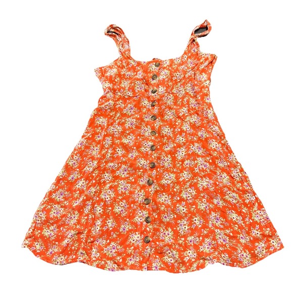 American Eagle Outfitters Dresses & Skirts - American Eagle Women's Orange Button Down Tie Back Floral Dress Size S Preppy